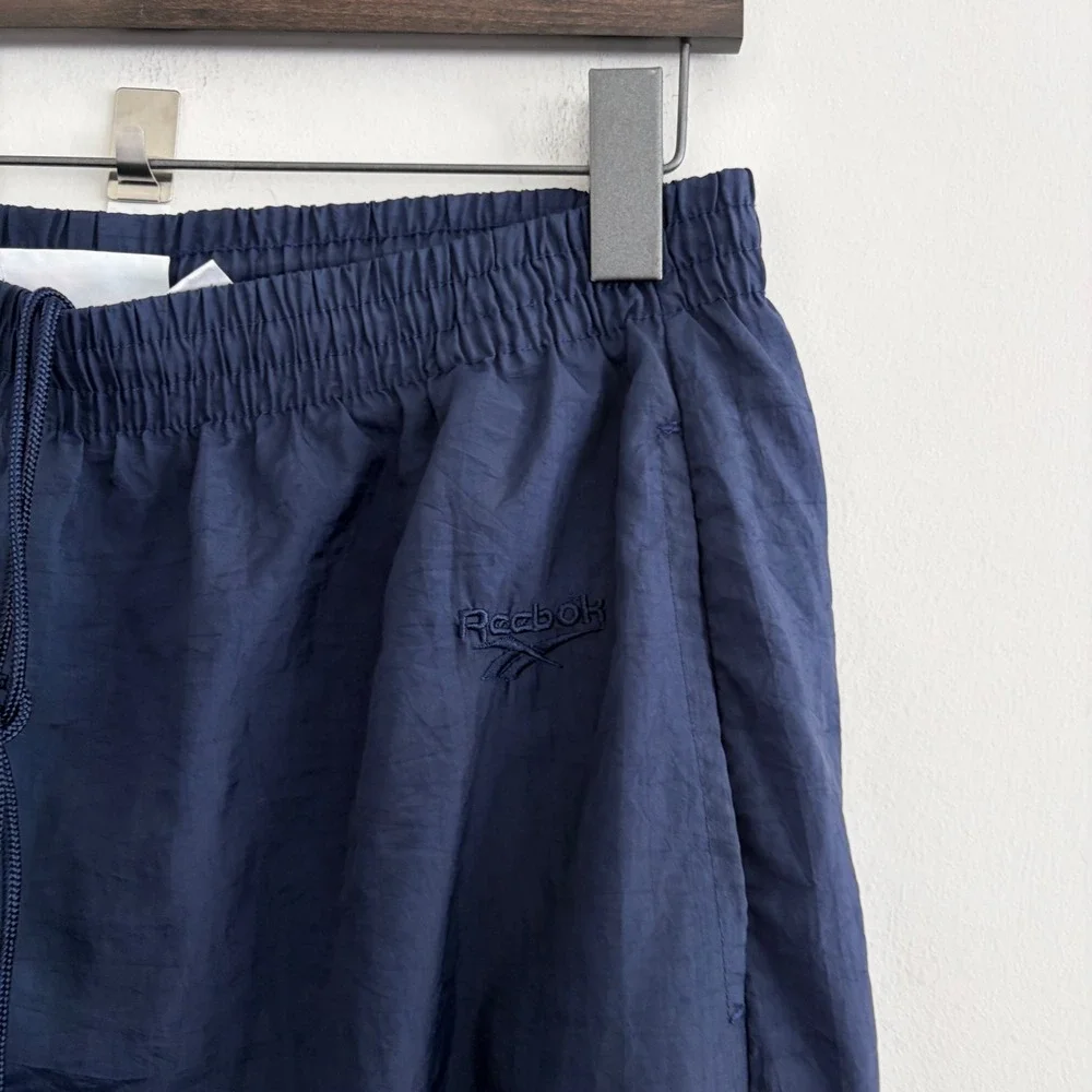 Reebok Mens Vintage Nylon Track Pants Navy Blue Elastic Waist XL